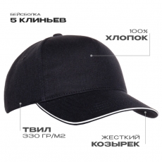 Бейсболка с кантом STAN 5 клиньев хлопок 330, 04
